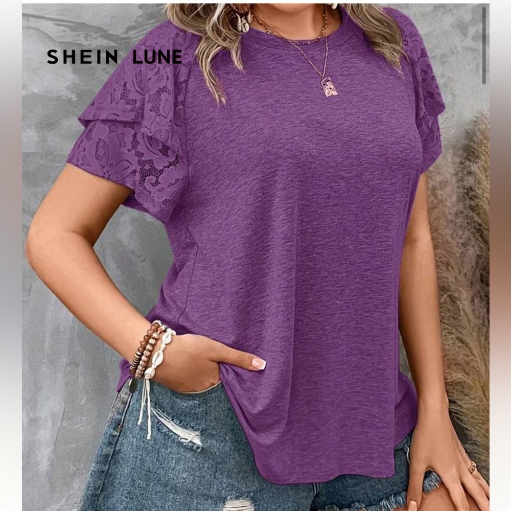 Vibrant Purple Lace Sleeve Women's Tee